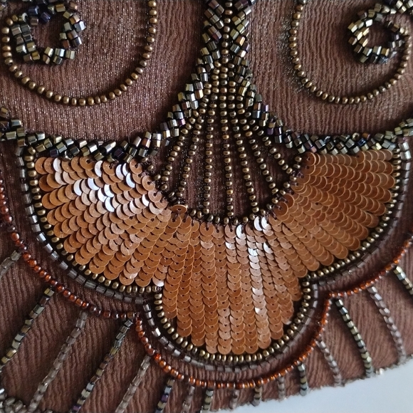 Larisa Barrera Jeweled Clasp Brown Beaded Evening Bag - Picture 11 of 13